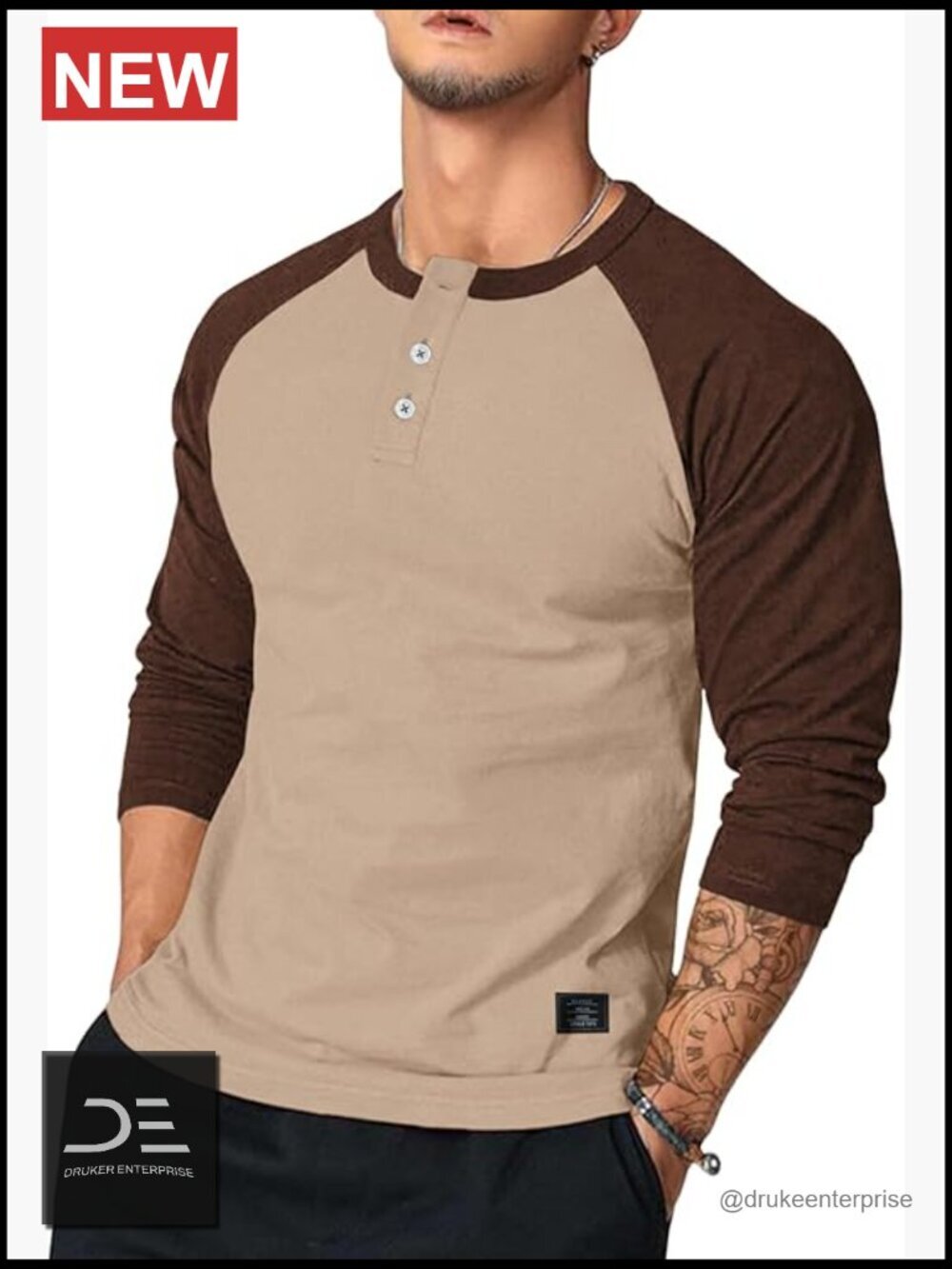 Men's Henley Shirt Long Sleeve Slim Fit Button Up Tee Fall Crewneck